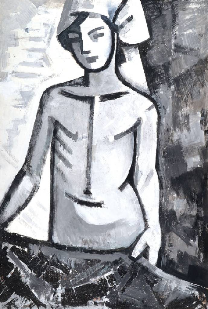 Unbekannter wohl Russischer Künstler, stehende Frau mit Kopftuch, Mischtechnik/Papier auf Karton, ca. 110x75 cm, aufwendiger Rahmen