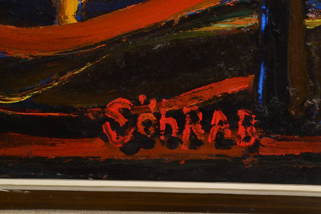 Detail a: Arabow, geb. 1945, Russischer Künstler, hier: Abstrakte Komposition, Acryl/Lwd, rechts unten signiert, rückseitig kyrillisch signiert und ...
