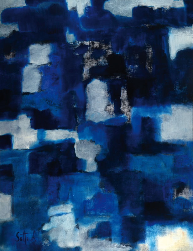 Lucien Sotto, zeitgenössischer Belgischer Künstler, Abstrakte Komposition, Blau- Schwarz, Öl/Holz, links unten signiert, ca. 100x75 cm, Rahmen