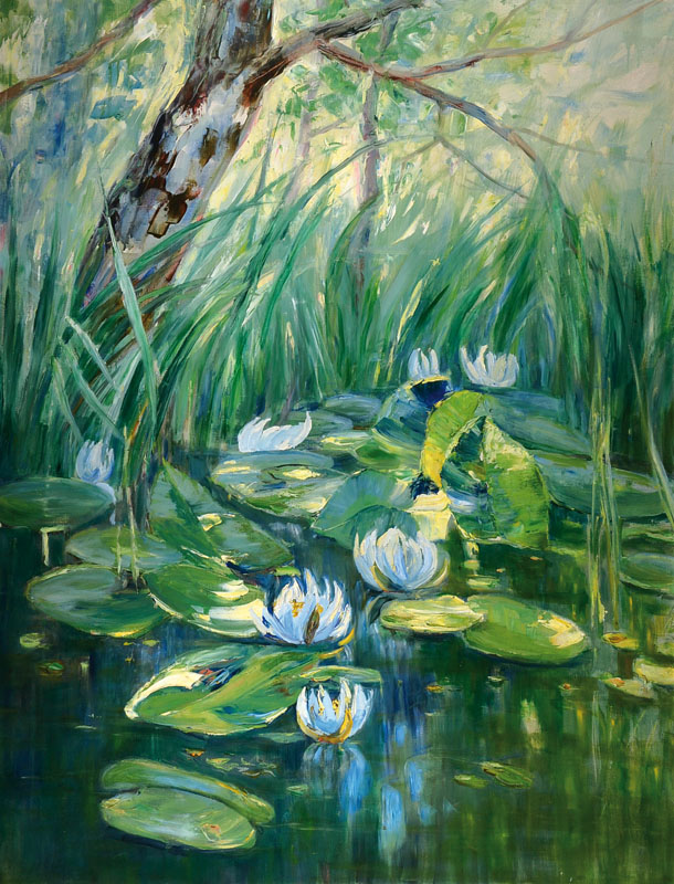 Hannah Schreiber de Grahl, 1864-1930, bekannt als Malerin des Havellandes, Schülerin von Karl Hagemeister, hier: Seerosenteich, Öl/Lwd, 120 x 94 ...
