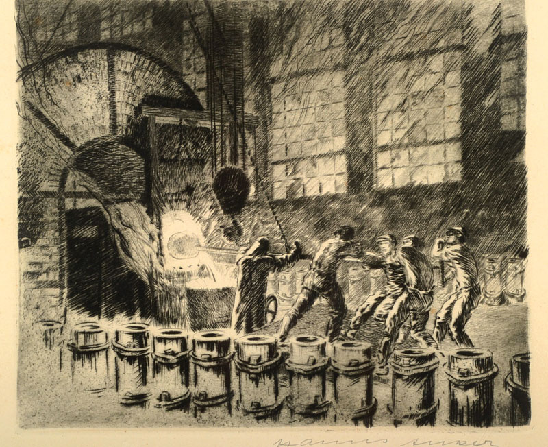 Hanns Anker, 1873 Berlin-1950 Hannover, zwei Radierungen mit Industrieszenen, beide rechts unten handsigniert, leicht gebräunt, je ca. 19x30cm, ...