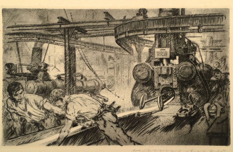 Detail a: Hanns Anker, 1873 Berlin-1950 Hannover, zwei Radierungen mit Industrieszenen, beide rechts unten handsigniert, leicht gebräunt, je ca. 19x30cm, ...
