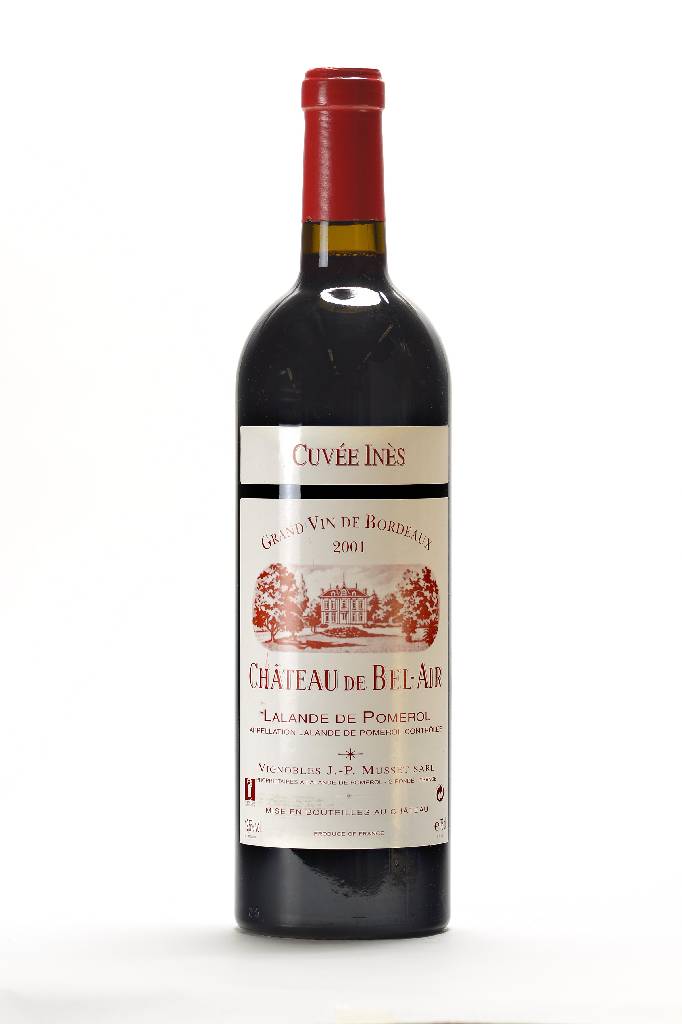 4 Flaschen 2001 Chateau de Bel-Air, Lalande de Pomerol, Cuvee Ines, je ca. 75 cl, je ca. 12,5 % Vol, Füllstände: je ca. into neck, sehr guter ...