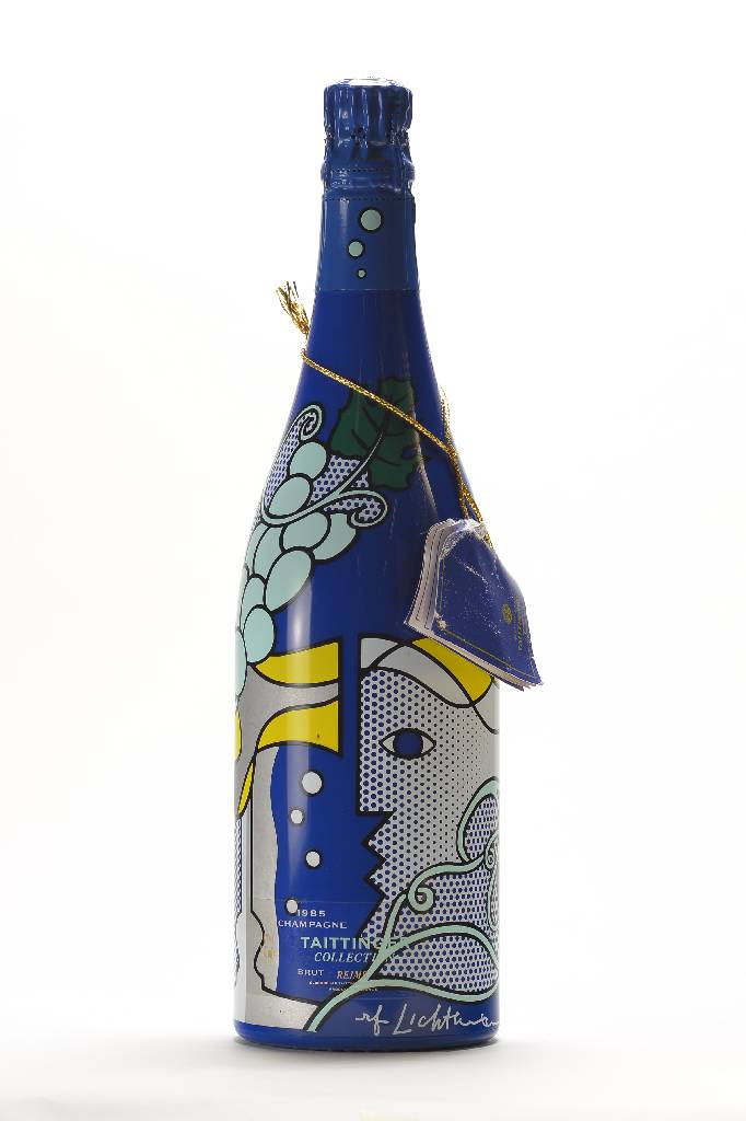 1 Flasche 1985 Taittinger Collection, Brut, Reims, Künstleretikett: Roy Lichtenstein, ca. 75 cl, ca. 12 % Vol., unverkostet, selten im Angebot, ...