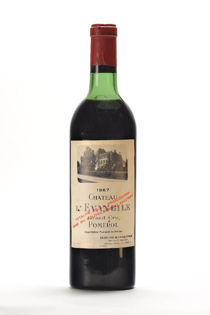2 Flaschen 1967 Chateau L'Evangile, Pomerol,Grand Cru, je ca. 75 cl, Kapseln teilw. min. besch., unverkostet, Füllstände: Je ca. upper mid ...