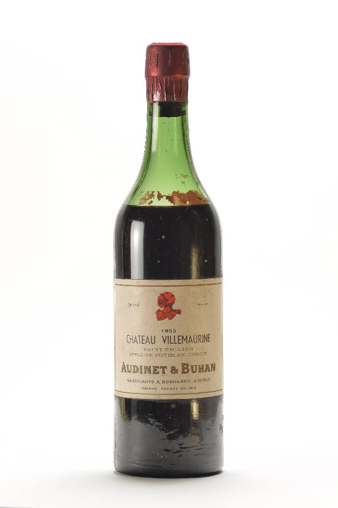 1 Flasche 1955 Chateau Villemaurine, Saint -Emilion, Audinet & Buhan, ca. 75 cl, unverkostet, Kapsel im unteren Bereich seitlich l. oxidiert, Abstand ...