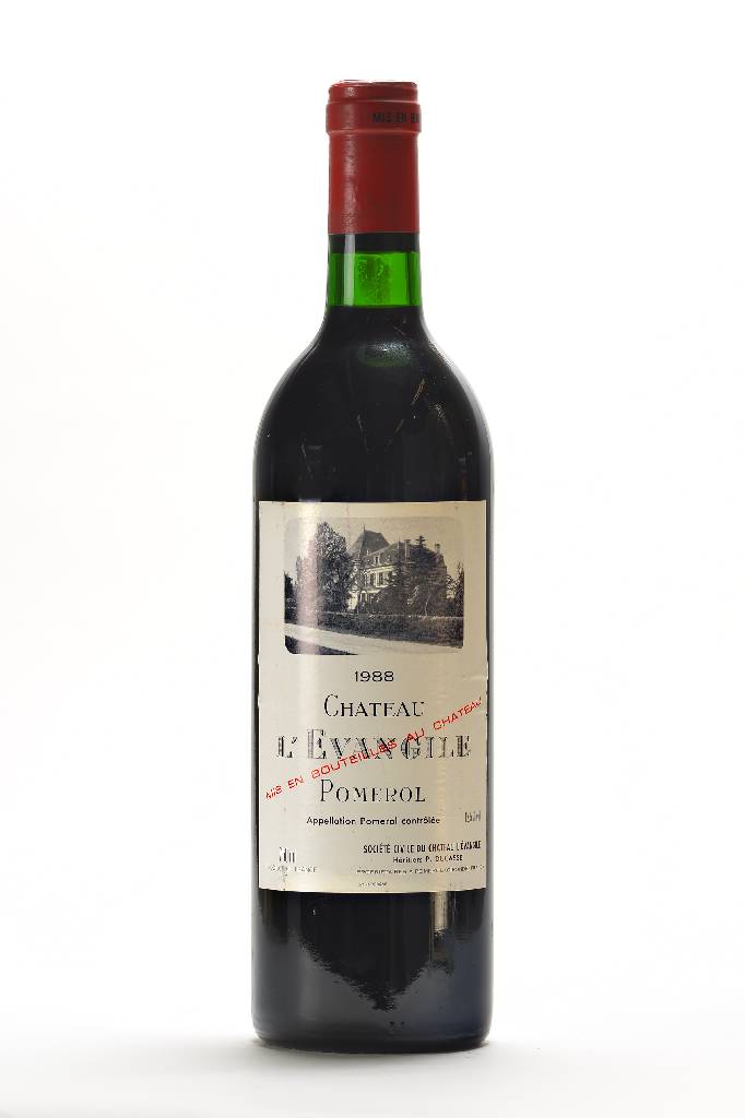3 Flaschen 1988 Chateau L'Evangile, Pomerol, je ca. 75 cl, Füllstände: je ca. intoneck, unverkostet, CellarTracker 89/100 Punkte, selten im ...