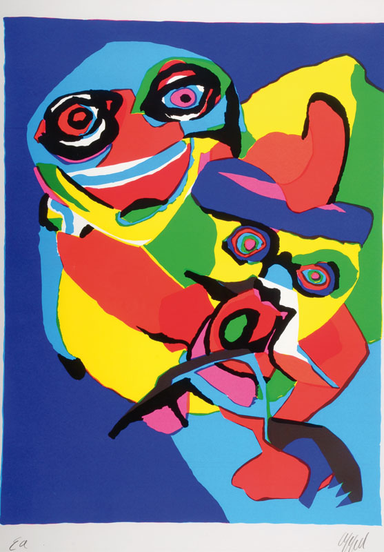 Karel Appel, 1921-2006, Konvolut aus zwei Farbsiebdrucken, jeweils signiert und nummeriert e.a., Motiv ca. 70x52 cm bzw. 69x53 cm, einmal unter Glas ...