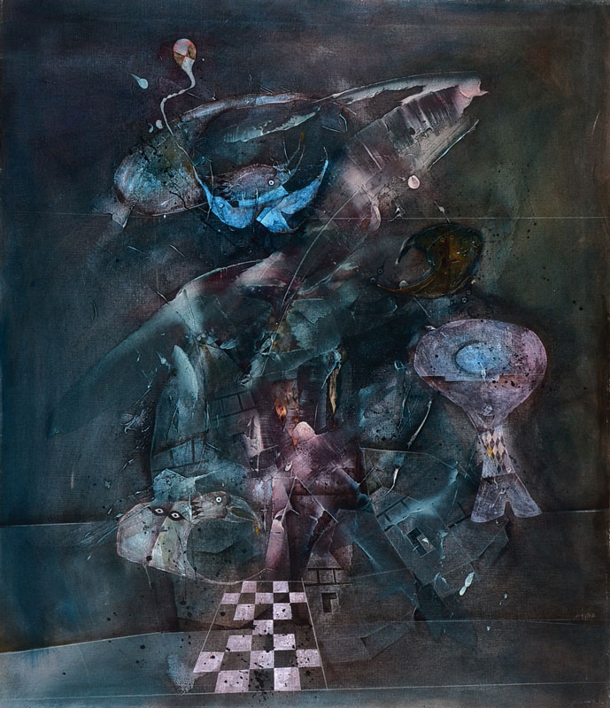 Gerd Ditz, geb. 1941 Landau, Dunkle Freude, Öl/Lwd, rechts unten signiert, 1985, ca. 107,5x92 cm, Rahmen
