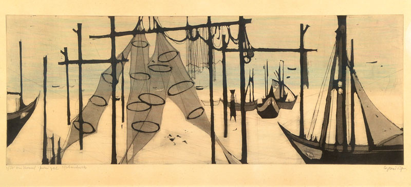 Detail a: Otto Wilhelm Eglau, 1917-1988, Konvolut aus zwei Grafiken, Radierung "Am Strand", sig. u. num. 3/30, dat. 57, Platte ca. 30x79 cm, ...