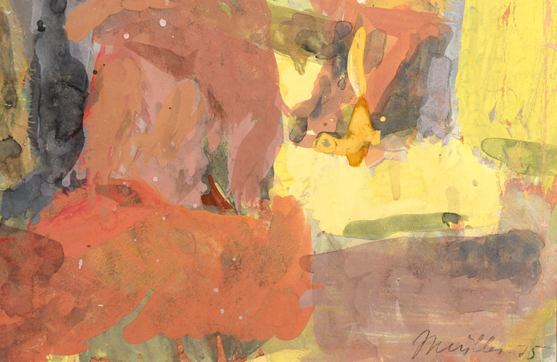 Detail a: Johannes Müller, 1935 Rostock - 2012, Aquarell, Die Theaterprobe, signiert und bezeichnet, datiert 75, PP, ca. 40,5x58,5 cm, unter Glas gerahmt