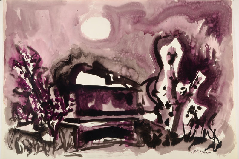 Heinz Tetzner, 1920-2007, Aquarell auf Papier, Landschaft im Mondschein, rechts unten signiert, Blattgr. ca. 51,5x73,5 cm, Farbkratzer
