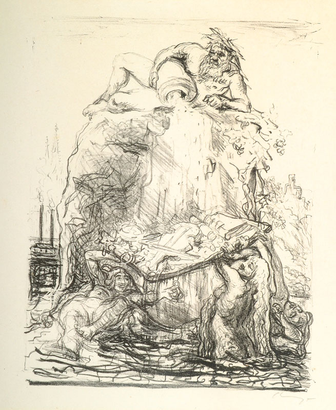 Max Slevogt, 1868-1932, Lithographie, Der Rhein, handsigniert, Auflage 100, 1922, PP, ca. 26,5x22,5 cm, unter Glas gerahmt