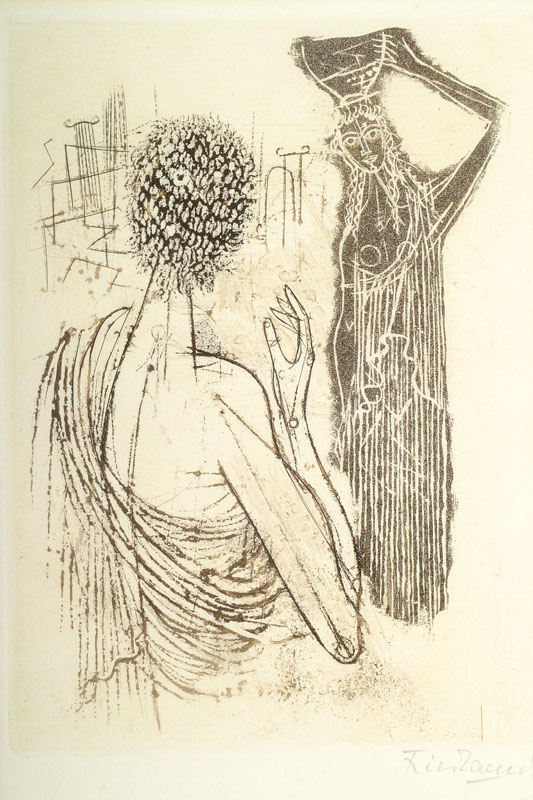 Johnny Friedländer, 1912-1992, Wasserträgerin, Radierung aus Homers Nausikaa, Auflage 245, signiert, Platte ca. 17,5x13 cm, PP, unter Glas gerahmt