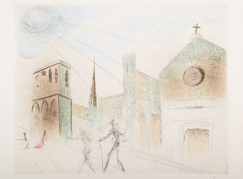 Salvador Dali, 1904-1989, Notre-Dame de Paris, Kaltnadelradierung mit Aquatinta, signiert und nummeriert LV/C, 1969, WVZ Michler/Löpsinger Nr. 341b, ...