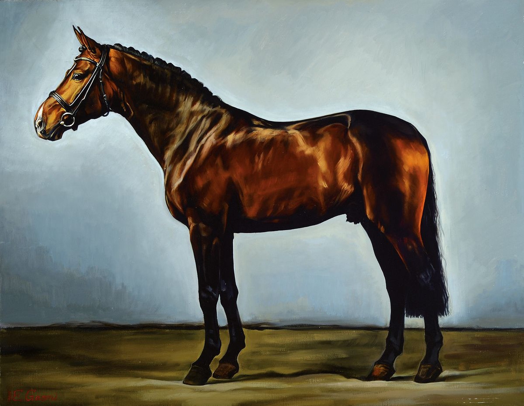Ekaterina Gasmi, zeitgenössische Künstlerin, Braunes Pferd, Öl/Lwd, rechts unten signiert und datiert 2016, ca. 70x90 cm
