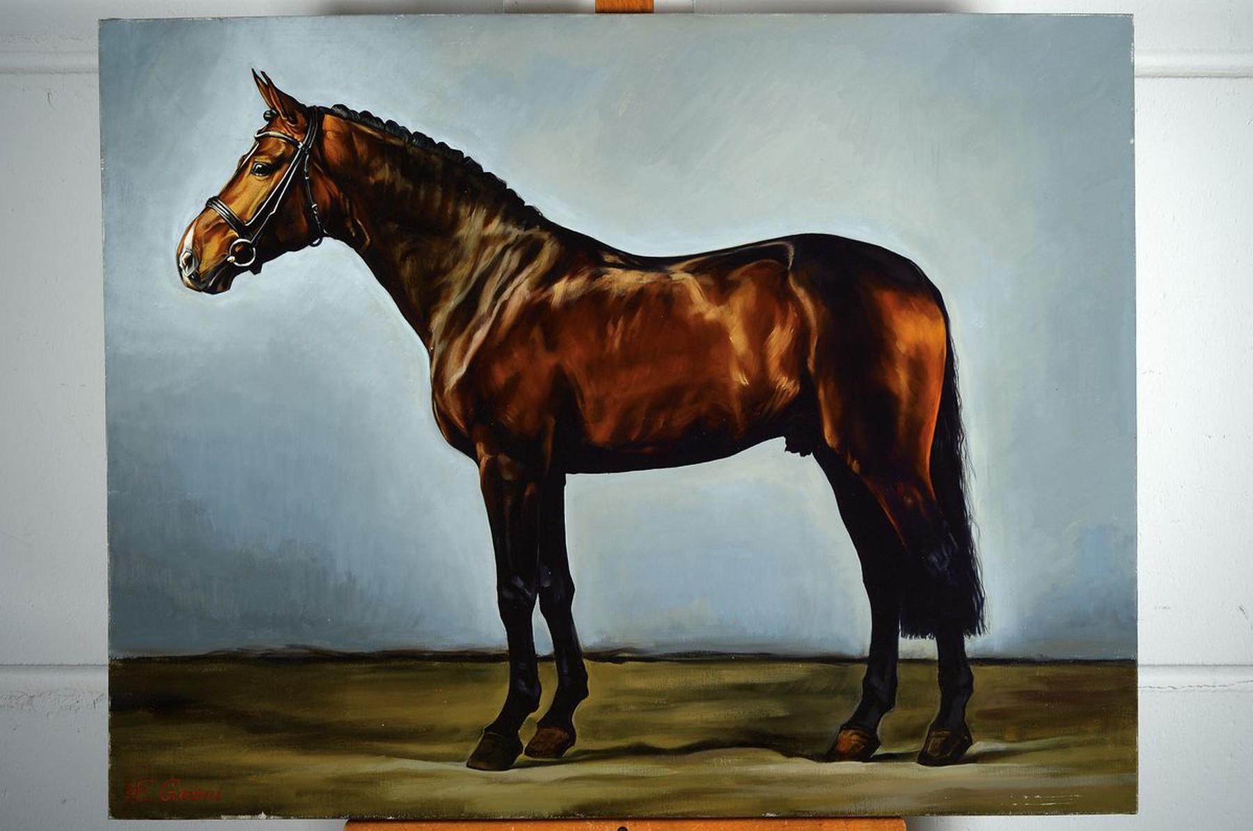 Detail k: Ekaterina Gasmi, zeitgenössische Künstlerin, Braunes Pferd, Öl/Lwd, rechts unten signiert und datiert 2016, ca. 70x90 cm