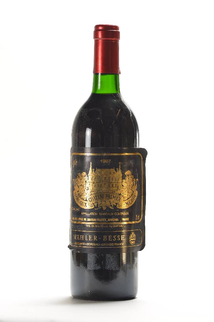1 Flasche 1987 Chateau Palmer, Margaux, ca. 75 cl, 12 % Vol., Füllstand: ca. top shoulder, unverkostet, Etikett l. besch. und l. gelöst, ...