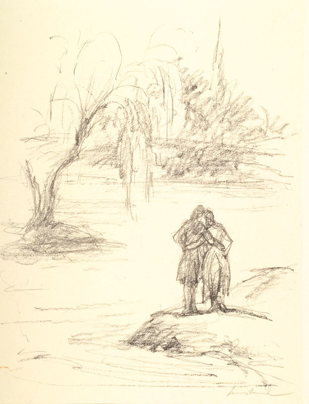 Detail a: Hans Meid, 1883-1957, Konvolut aus zwei Lithographien auf Japan, "Rettung" und "Gefunden", aus: Goethe Gedichte, je signiert, 100 ...