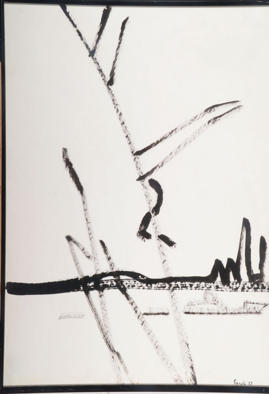 Siegward Sprotte, 1913-2004, Tuschezeichnung, rechts unten signiert und datiert 83, mit stark verblasster Widmung am unteren Rand, ca. 72x50,5 cm, ...