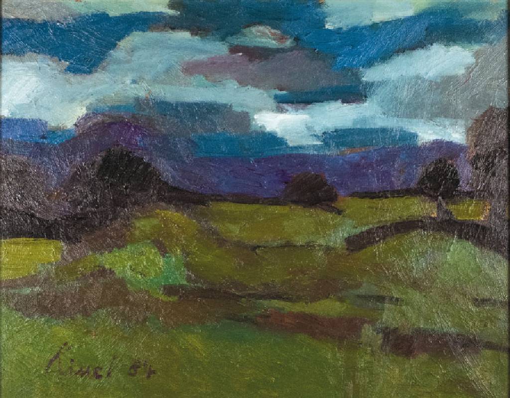 Gernot Kissel, 1939-2008, Landschaft, Öl/Lwd, links unten signiert, datiert 84, ca. 80x100 cm, Holzrahmen, gold patiniert, 95x118 cm