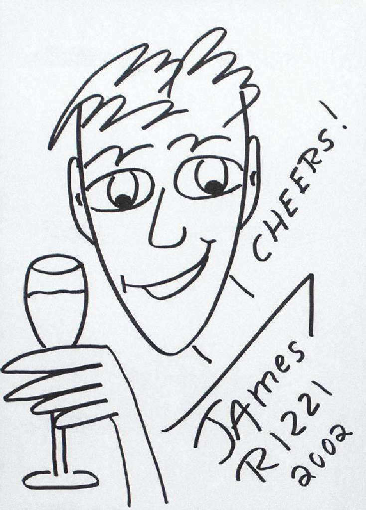 James Rizzi, 1950-2011, Cheers!, Filzstiftzeichnung, sign. u. dat. 2002, Blattgr. 30x21 cm, unter Glas gerahmt