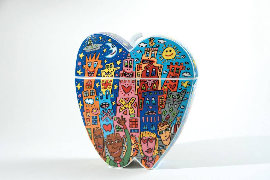 James Rizzi, 1950-2011, Big Apple, Porzellanskulptur, Rosenthal, num. 195/500, Dosenobjekt, 22,5x20 cm