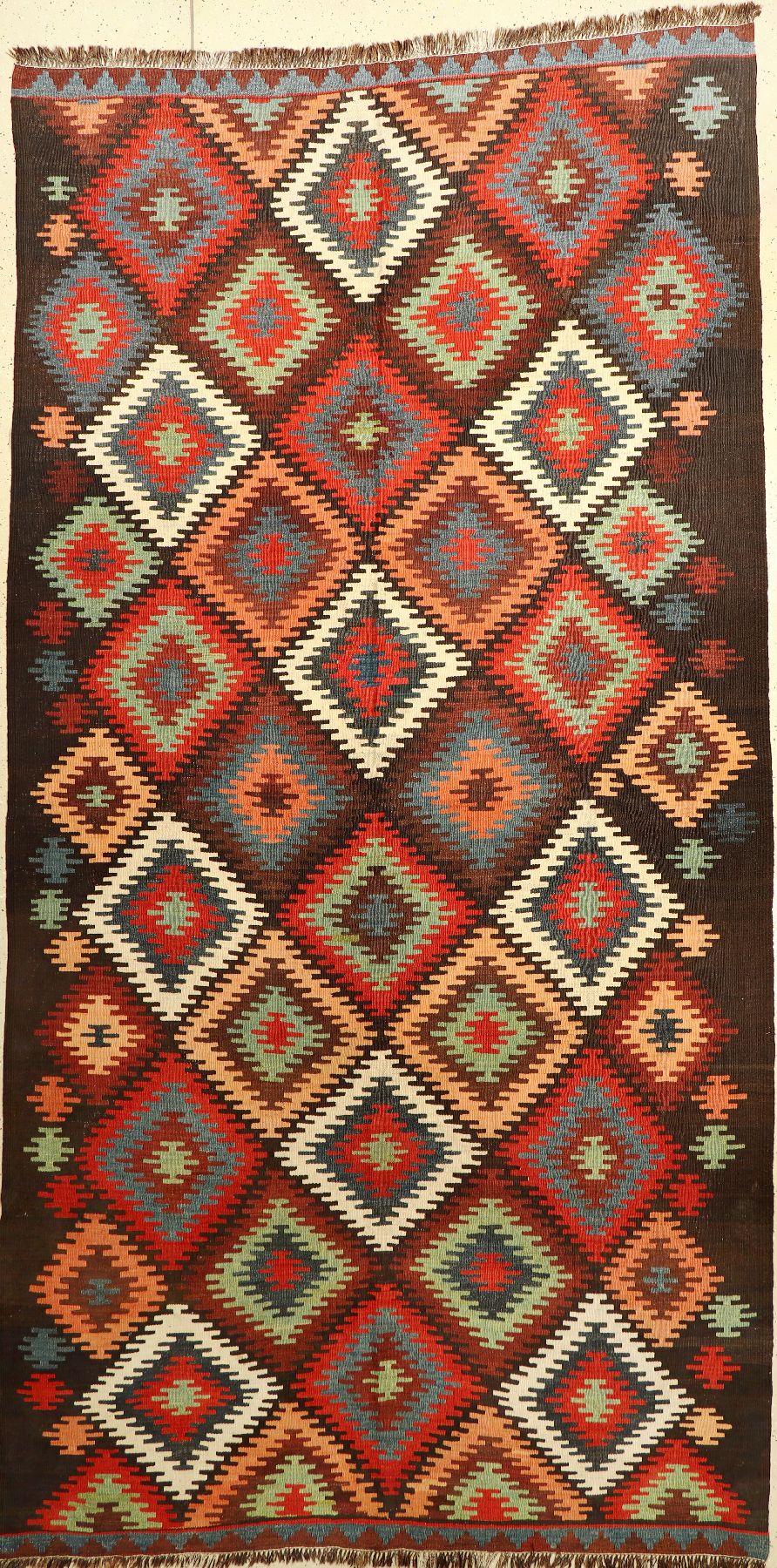 Waramin Kelim antik, Persien, um 1900, Wolle auf Wolle, ca. 370 x 188 cm, EHZ: 2-3