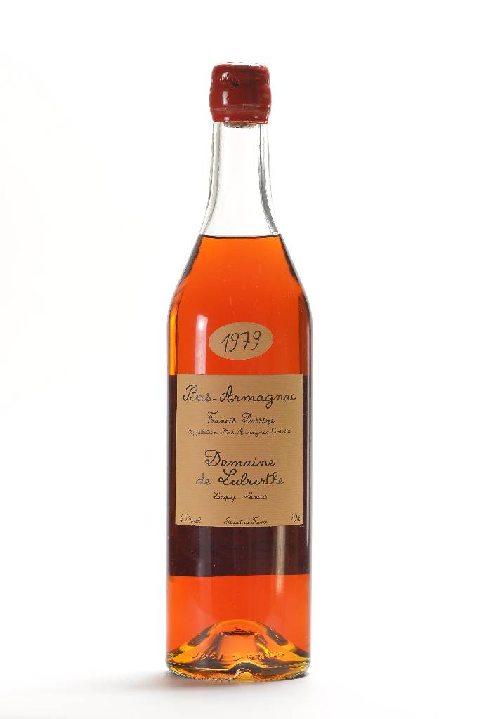 1 Flasche 1979 Domaine de Labarthe Bas Armagnac Francis Darroze, ca. 70 cl, Abstandzwischen Kapsel und Armagnac: ca. 5 cm, 45 % Vol., im ...