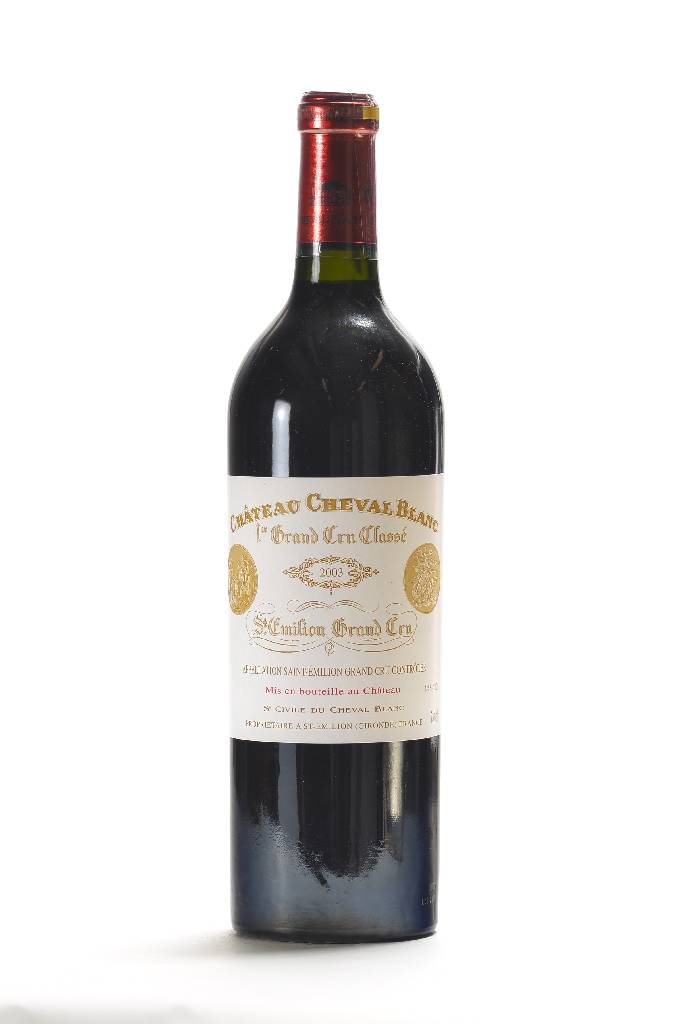 1 Flasche 2003 Chateau Cheval Blanc, Saint -Emilion, Premier Grand Cru Classe, ca. 75 cl,Füllstand: ca. into neck, unverkostet, selten im Angebot, ...