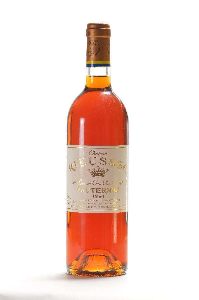 2 Flaschen 1991 Chateau Rieussec, Sauternes, Domaines Baron de Rothschild, Premier Grand Cru Classe, Füllstände: je ca. into neck, je ca. 75 cl, 14 ...