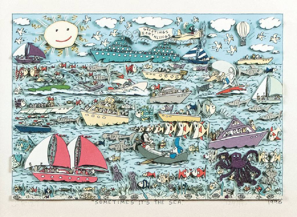 James Rizzi, 1950-2011, 3D-Lithographie, Sometimes it´s the sea, sign. u. num. 124/350, 1996, Motiv 20,5x30 cm, unter Glas gerahmt
