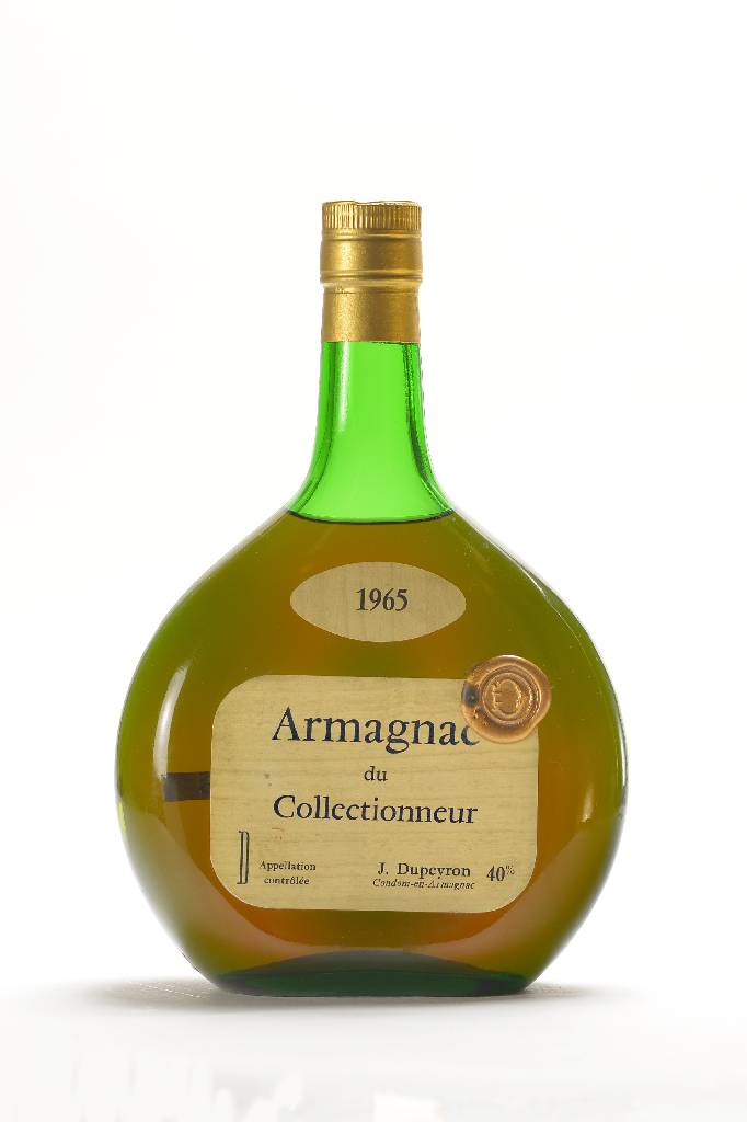 1 Flasche 1965 J. Dupeyron Vieil Armagnac, ca. 70 cl, 40 % Vol., unverkostet, Abstand zwischen Armagnac und Kapsel: ca. 4,5 cm, mit Originalsiegel, ...