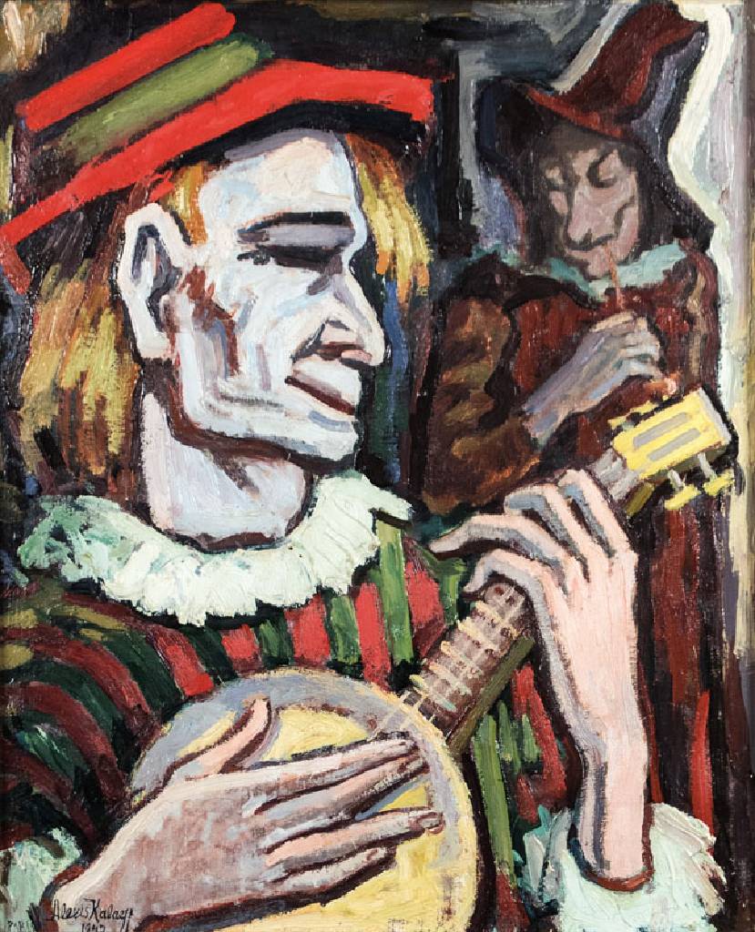 Alexis Kalaeff, 1902-1978, Les Saltimbanques, Öl/Lwd, links unten signiert und dat. Paris 1947, rückseitig betitelt, ca. 42x32cm, Rahmen