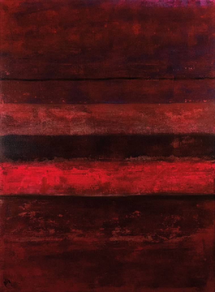Gaston Galé, zeitgenössischer Belgischer Künstler, Abstrakte Komposition in Rottönen, Acryl/Lwd, links unten signiert, 120x90 cm, Leiste
