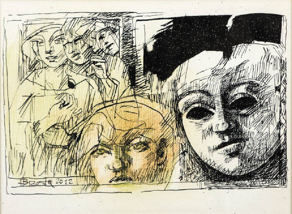 Heinz Brzoska, 1942 Kattowitz - 2015 Ludwigshafen, Konvolut aus drei Zeichnungen aus Mischtechniken, Tusche, Buntstift, "große Maske", ...