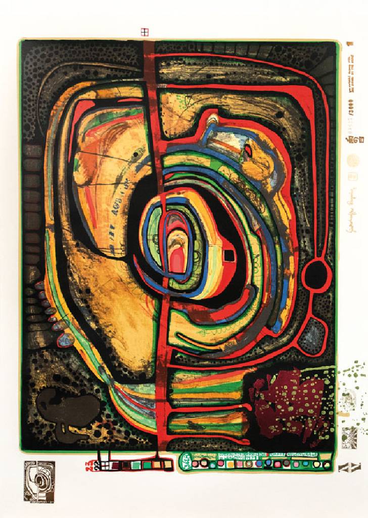 Friedensreich Hundertwasser, 1928-2000, Die fünfte Augenwaage, Blatt 1 der Regentagmappe, Farbserigraphie mit Metallfolienprägung, drucksign. u. ...