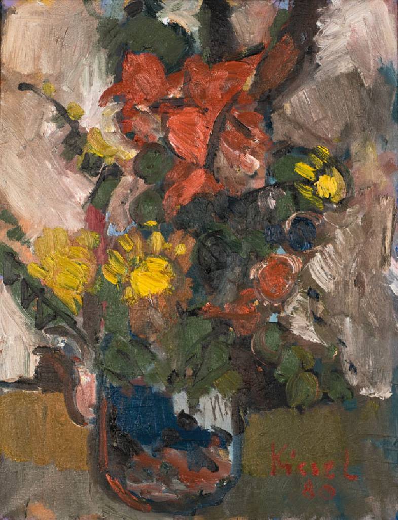 Gernot Kissel, 1939 Worms - 2008, Blumenstillleben, Öl/Lwd, rechts unten signiert und datiert 80, ca. 65x50 cm, Rahmen