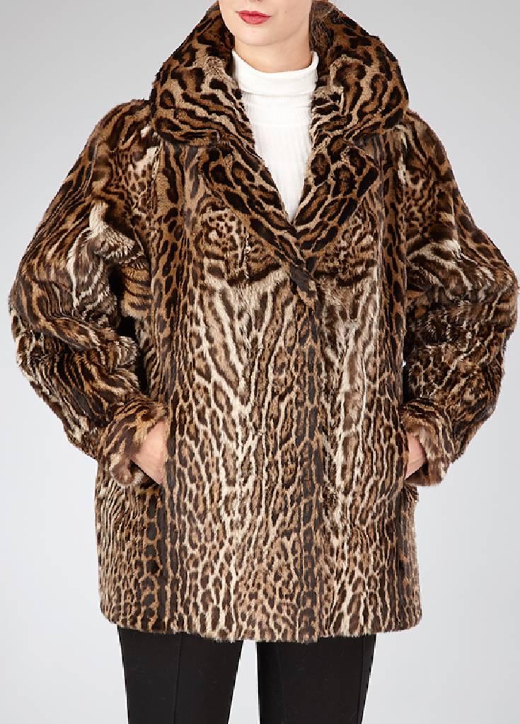 Ozelot Longjacke, Gr. ca. 40/42, leicht ausgestellte Form, breite Revers, Ärmel mit Bündchen, Rückenl. ca. 72 cm, sehr schöne Maserung, ...