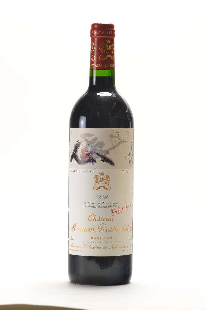 2 Flaschen 1996 Chateau Mouton Rothschild, Künstleretikett: Gu Gan, Pauillac, Premier CruClasse, unverkostet, je ca. 75 cl, selten im Angebot, 12,5 ...
