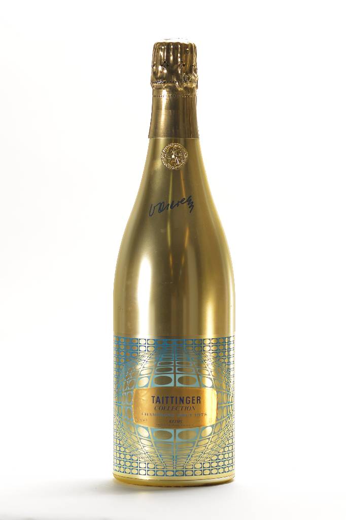 2 Flaschen 1978 Taittinger Collection, Champagner, Brut, Reims, Künstlerflasche: Victor Vasarely, je ca. 75 cl, je ca. 12% Vol., unverkostet, selten ...