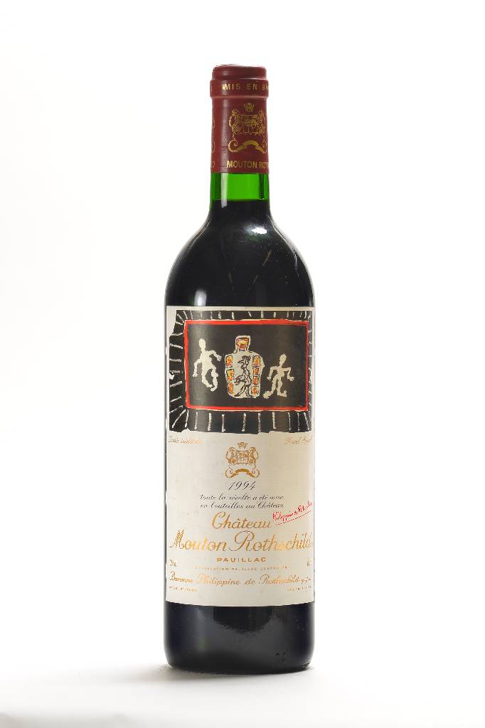 1 Flasche 1994 Chateau Mouton Rothschild, Pauillac, Premier Cru Classe, Künstleretikett:Karel Appel, Füllstand: ca. into neck, unverkostet, selten ...