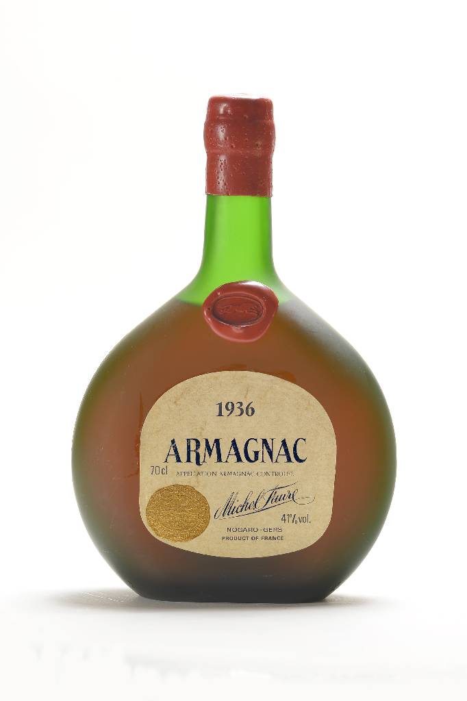 1 Flasche 1936 Michel Faure Armagnac, 41% Vol., ca. 70 cl, unverkostet, Abstand zwischenKapsel und Armagnac. ca. 4,5 cm, sehr guter ...