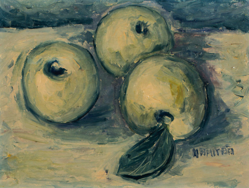 Massimo Maritati, mele verdi, Stillleben, Öl/Hartfaser, rechts unten signiert, ca. 30x40cm, Rahmen