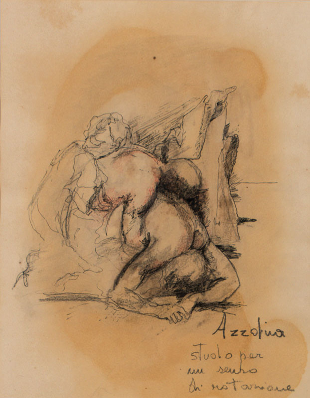 Detail a: Azzofino, Konvolut aus zwei Aktzeichnung, Gouache/Bleistift/Aquarell, je signiert, betitelt, PP, ca. 31,5x24,5 cm, Galerierahmen