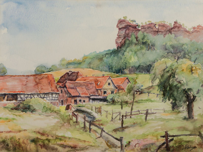 unbekannter Künstler, evtl. Lotzinger, Konvolut aus zwei Aquarellen, regionale Landschaftsmotive, PP, Ausschnitt jeweils ca. 35x47 cm, jeweils re ...