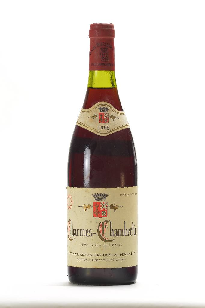 1 Flasche 1986 Charmes Chambertin Domaine Armand Rousseau Pere & Fils, ca. 75 cl, Abstand zwischen Kapsel und Wein: ca. 1,9 cm, unverkostet, Etikett ...