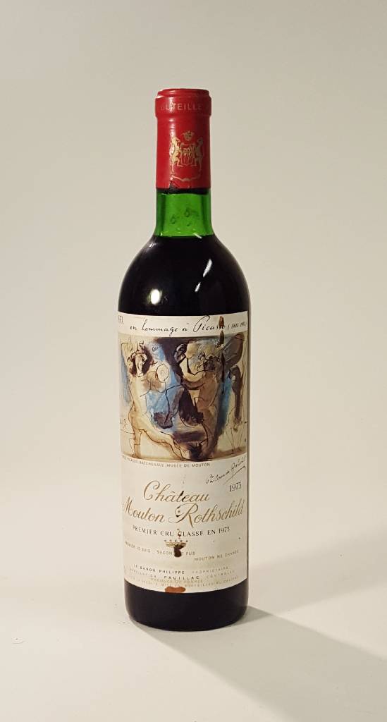 1 Flasche 1973 Chateau Mouton Rothschild, Pauillac, Premier Cru Classe, Künstleretikett:Pablo Picasso, Füllstand: ca. top shoulder, ca. 73 cl, ...