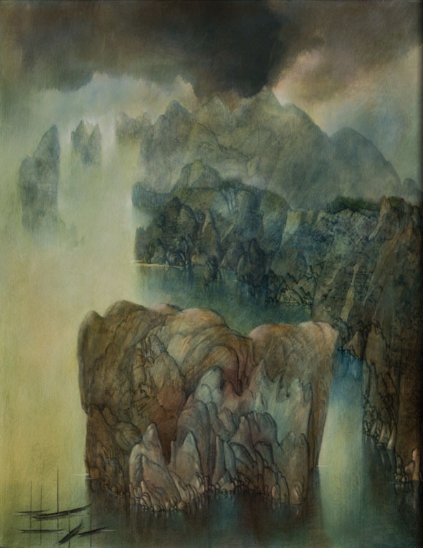 Volkert Emrath, geb. 1945, Irland, Öl/Hartfaser, 1985-87, verso signiert, mit Farbauflistung, ca. 31x39 cm, Rahmen