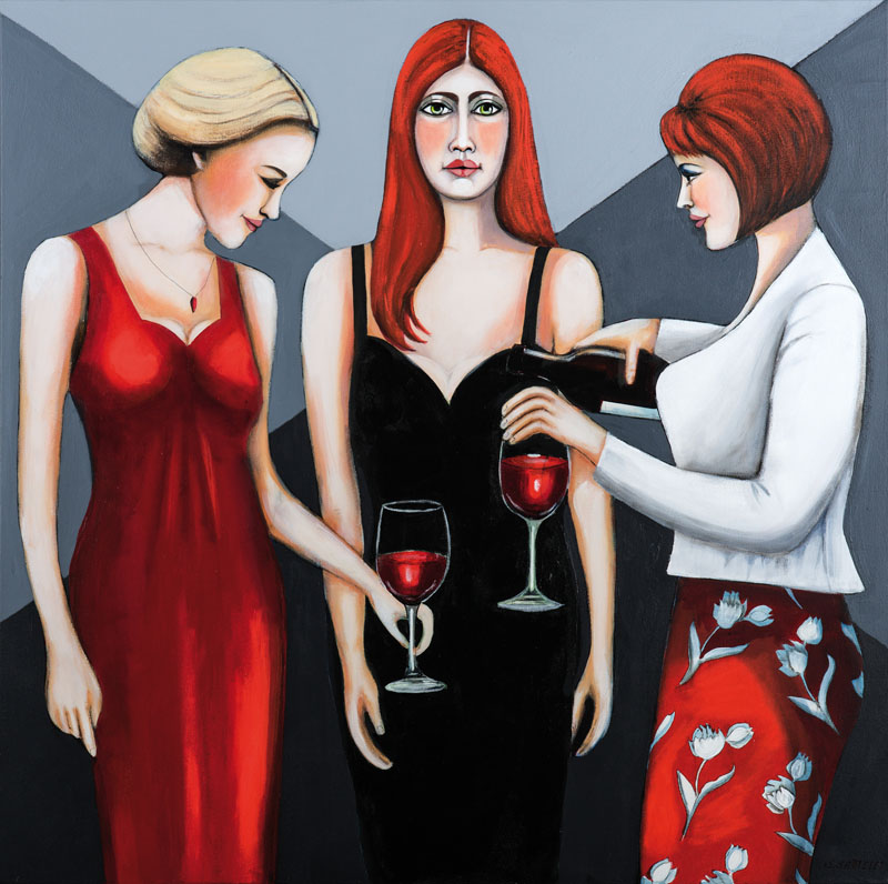Silvia Sartelet, geb. 1947 Berlin, Frauenabbildung, Acryl/Lwd, 100x100 cm, signiert